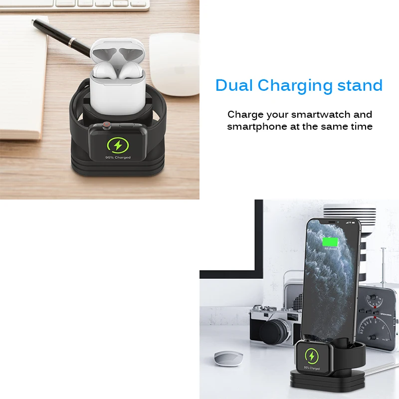 2 In 1 Charging Dock Station Station Charger Soft Silicone Desk Charging Base Anti-fall Stand Holder For AirPods Case Charger