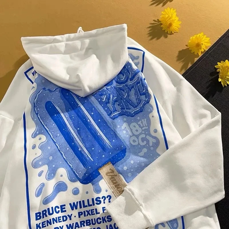 

Ice cream print cardigan hooded hoodie hoody sweatshirt plush cotton oversize women hip-hop loose coat clothes sleeve sweater