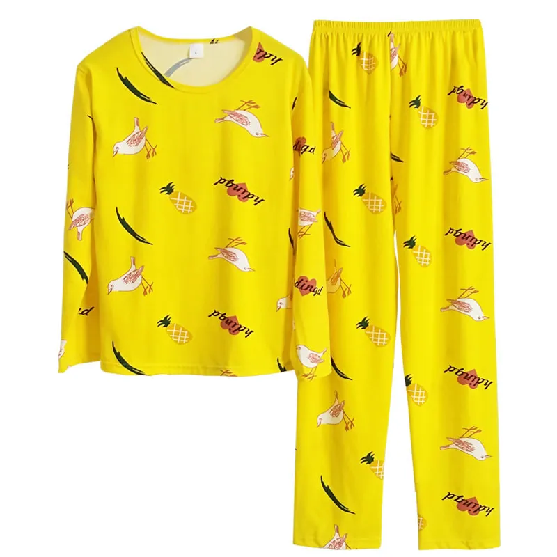 2020 г. весенне-осенний пижамный комплект с рисунком птицы желтые пижамы принтом Ms.