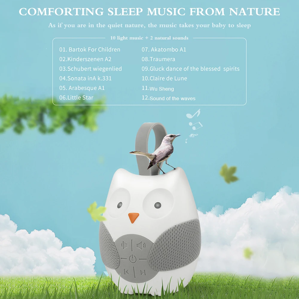 

Portable Baby Soother Music Player Owl Shaped Hanging Stroller Sleeping Comfort Early Education Toy Calm Sleep