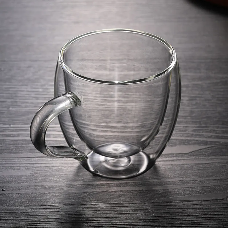Стеклянная чашка с двойными стенками и кофейные кружки ручками термостойкая