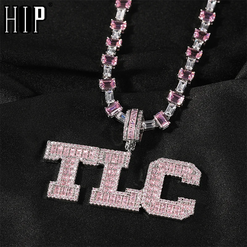 Hip Hop Customized Name Letters Cubic Zircon Square Chain Pendants & Necklaces Rose Color For Men Women Jewelry Gift