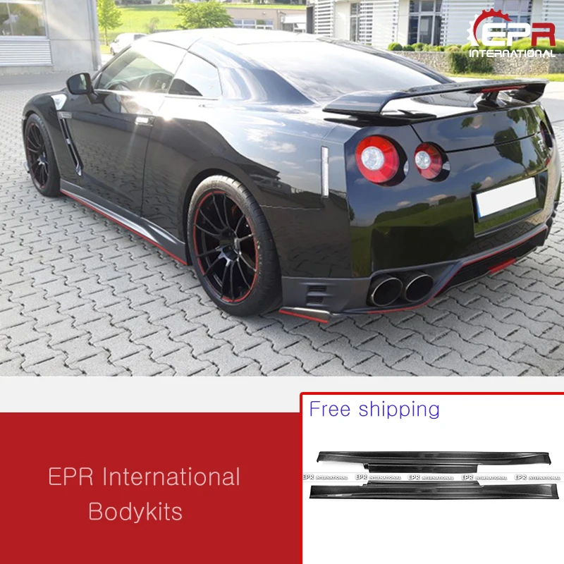 Для Nissan R35 GTR тюнинговая боковая юбка из углеродного волокна zelestyle с разрезом