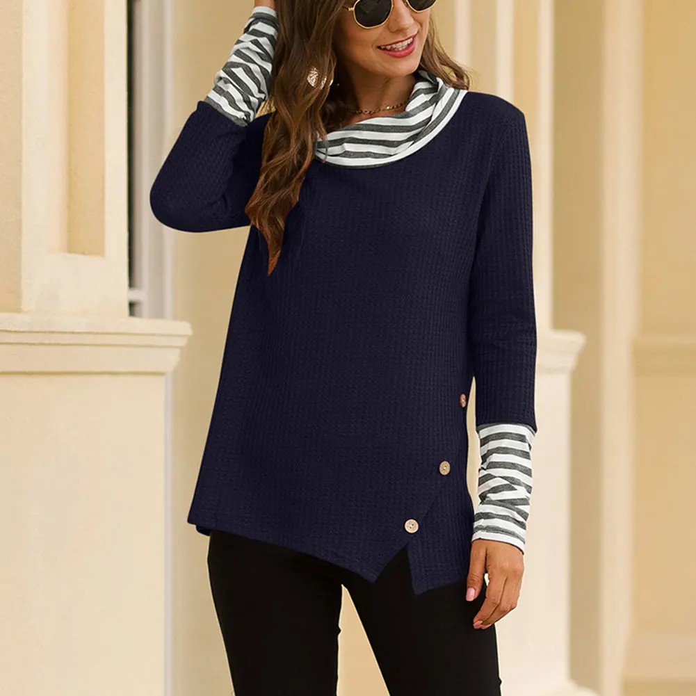 Женская Полосатая Лоскутная Толстовка с длинными рукавами водолазка Осенние