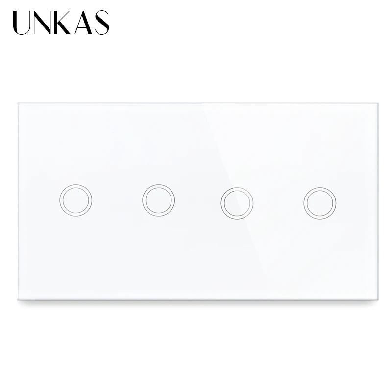 

UNKAS 4 Gang 1 Way EU Standard Olny Touch On/Off Function Light Switch 157mm Crystal Class Panel 300W Dual 2 Gnag Outlet