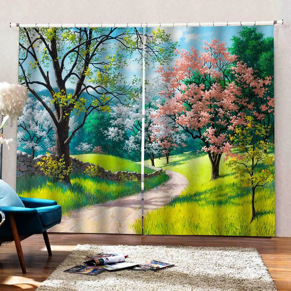 Рисунок картина занавески зеленые фотообои для гостиной | Дом и сад