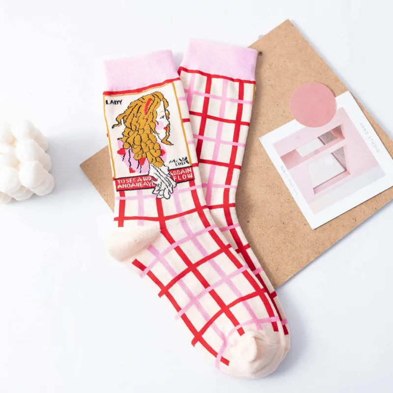 

Socks Women Graffiti Woman Sock Cotton Happy Colorful Standard High Sox High Quality Ladies Spring Autumn Trendy Lady Skarpetki