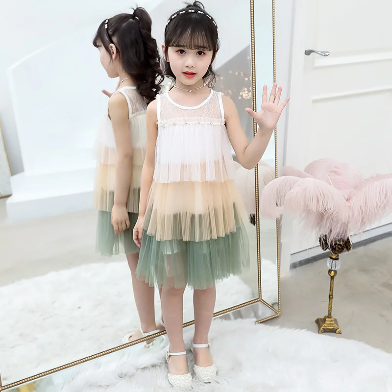 rainbow tulle dress age for 3 - 12 yrs little girls colorful 2019 new summer ruffle lace sleeveless baby vest frocks | Детская одежда и