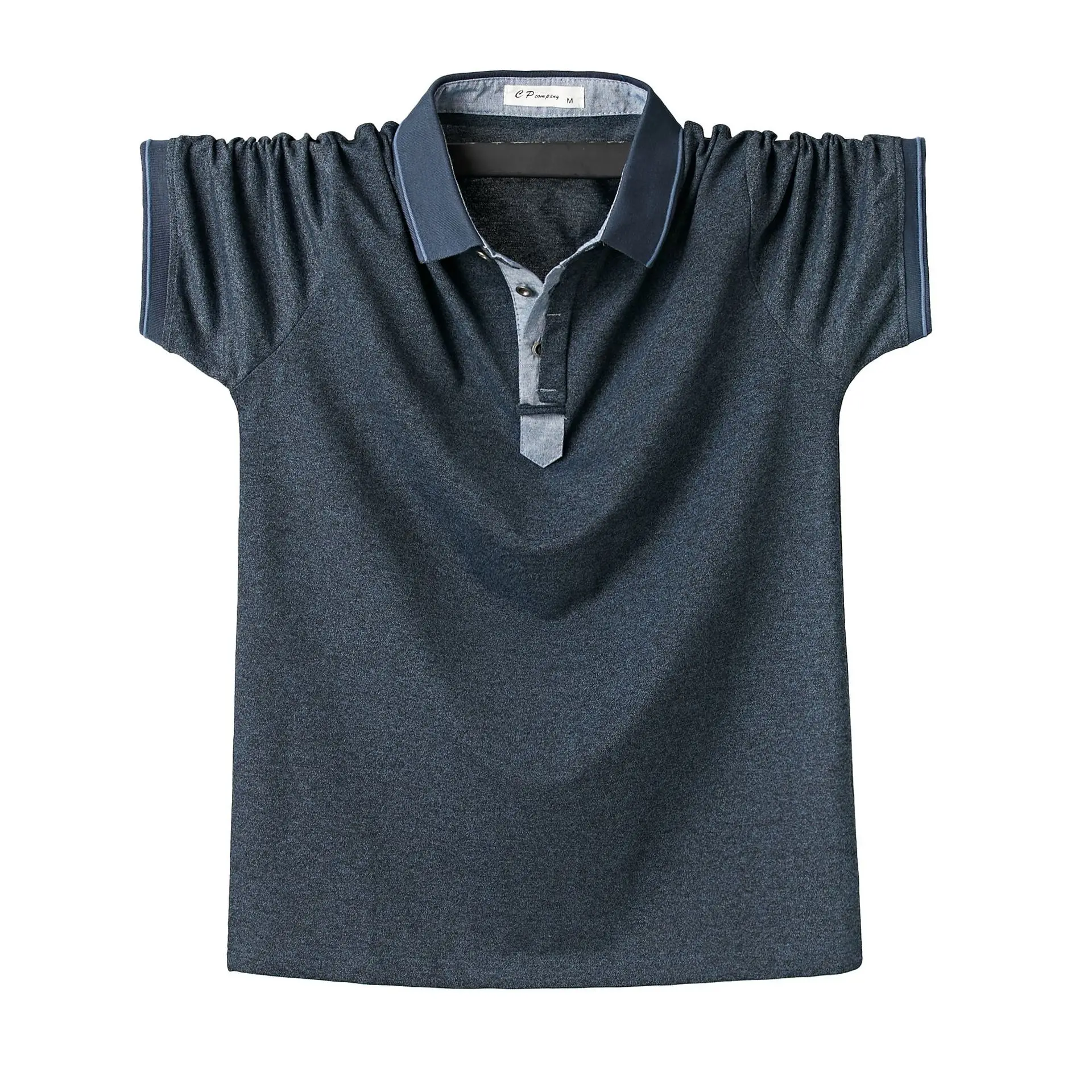 Мужская хлопковая рубашка поло с отложным воротником и короткими рукавами лето