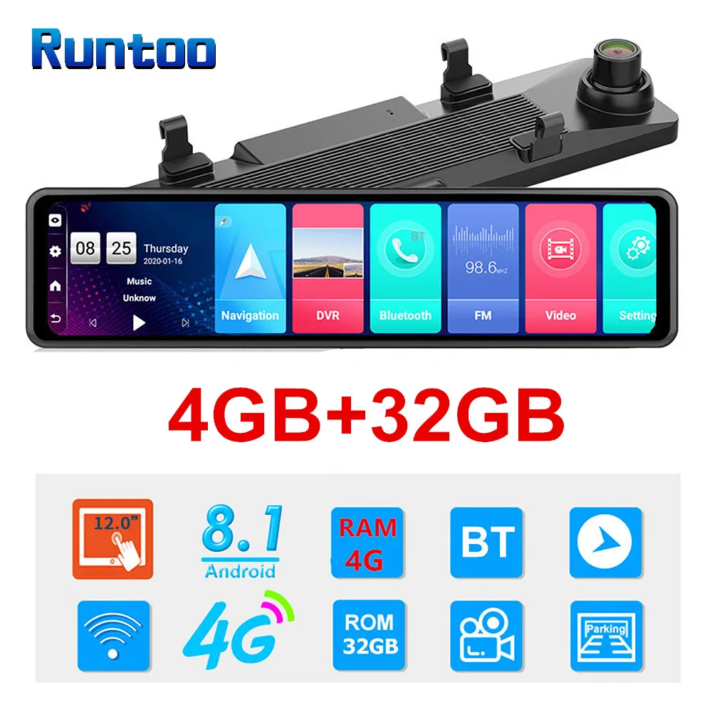 Автомобильный видеорегистратор 1080P 12 дюймов 4G Android зеркало заднего вида GPS WIFI ADAS +