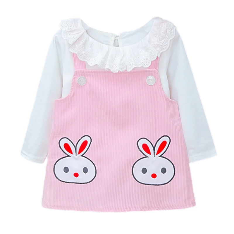 2 шт./компл. платье для маленьких девочек хлопковая Однотонная рубашка с длинными