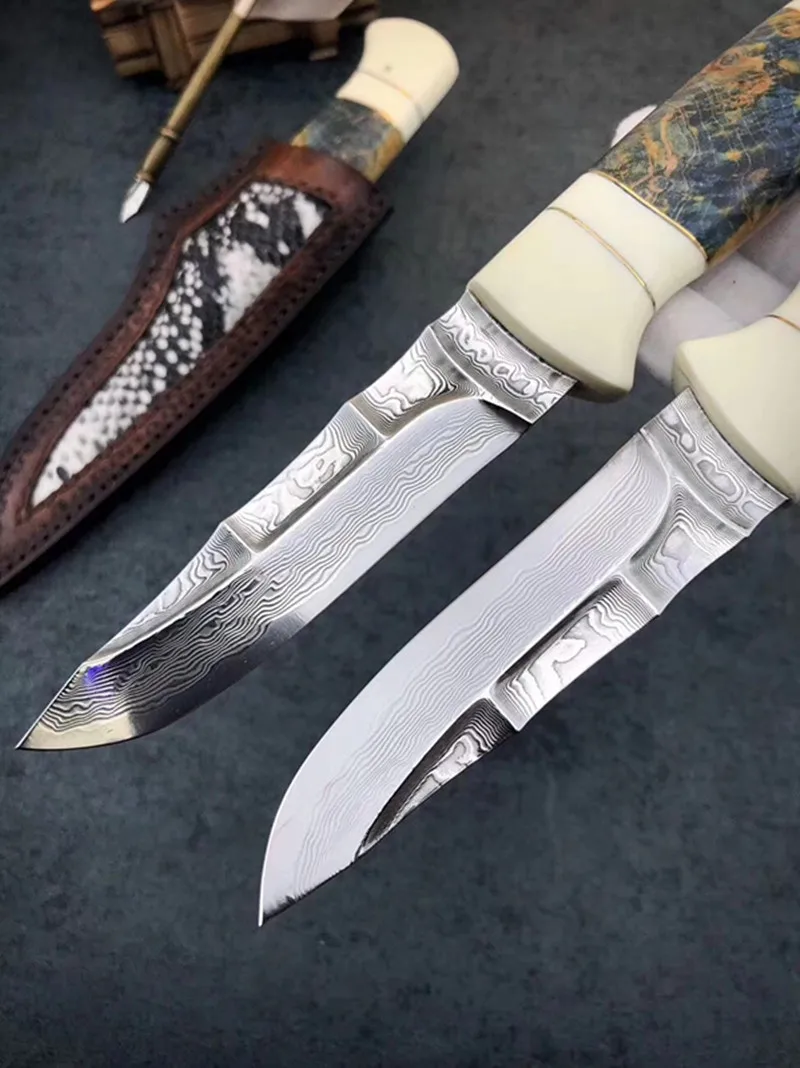 Ручной Кованый 60 HRC VG10 Дамасская сталь прямой фиксированный нож охотничьи ножи