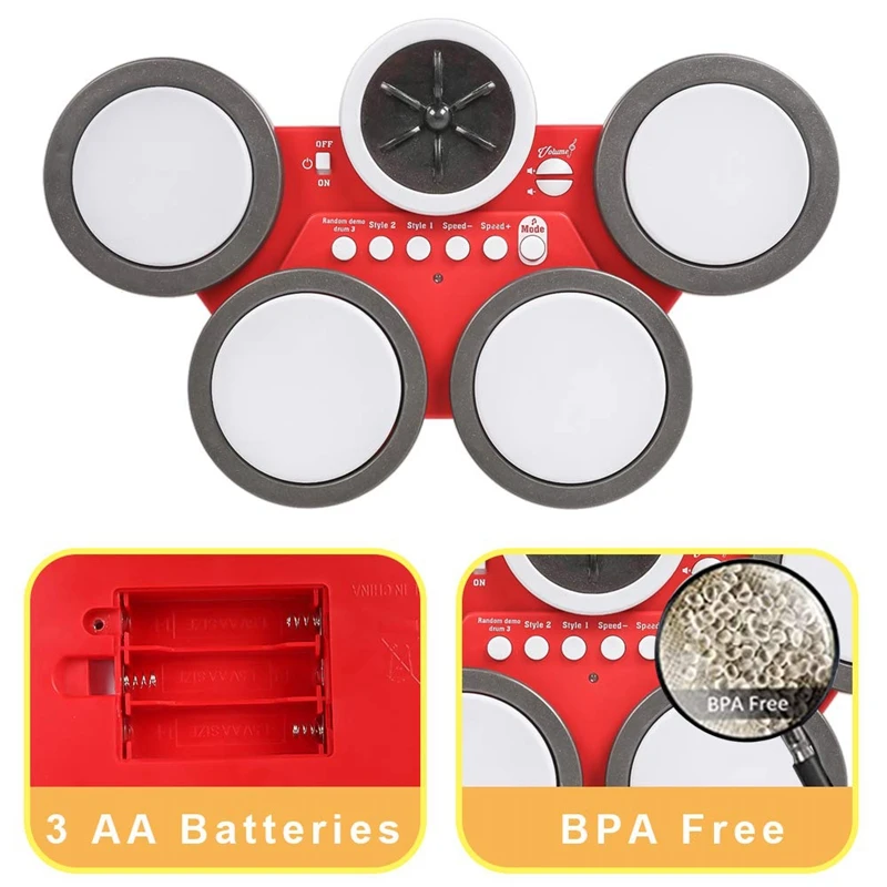 

Kids Drum Set Electronic Hand Drum Musical Drum Kit Education Instrument Toys Gift for 3-5 Years Old Boys Girls