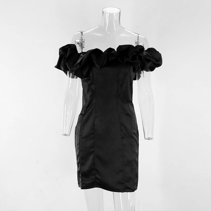 

Fashioncyes Stain Sexy Summer Mini Dress Party Club Women Elegant Strapless Backless Ruffles Dresses Puff Sleeve Black Vestido