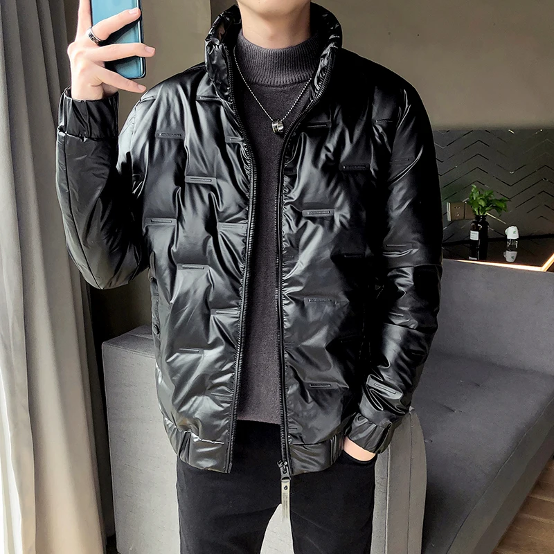 Shiny Down Jacket Men Autumn Winter Warm Bomber Jackets Fashion Causal Street Coat Korean Slim Fit Short Outerwear Male | Мужская одежда