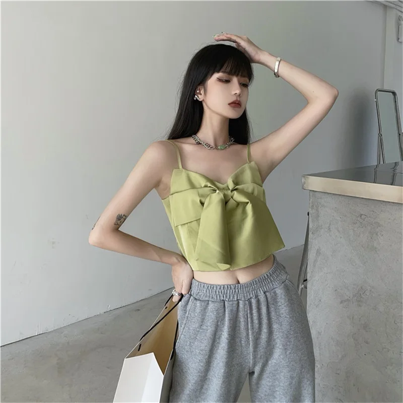 

Korean Summer New Fashion Diablo Style Sling Vintage Bow Design Sleeveless Tube Top Harajuku Sexy Slim Casual Short Sling Vest