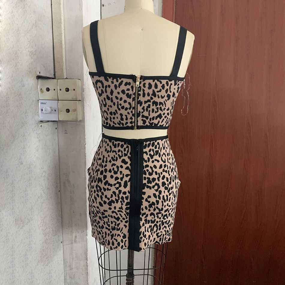 Весна 2020 Новый женский леопардовый бандажный комплект из двух предметов