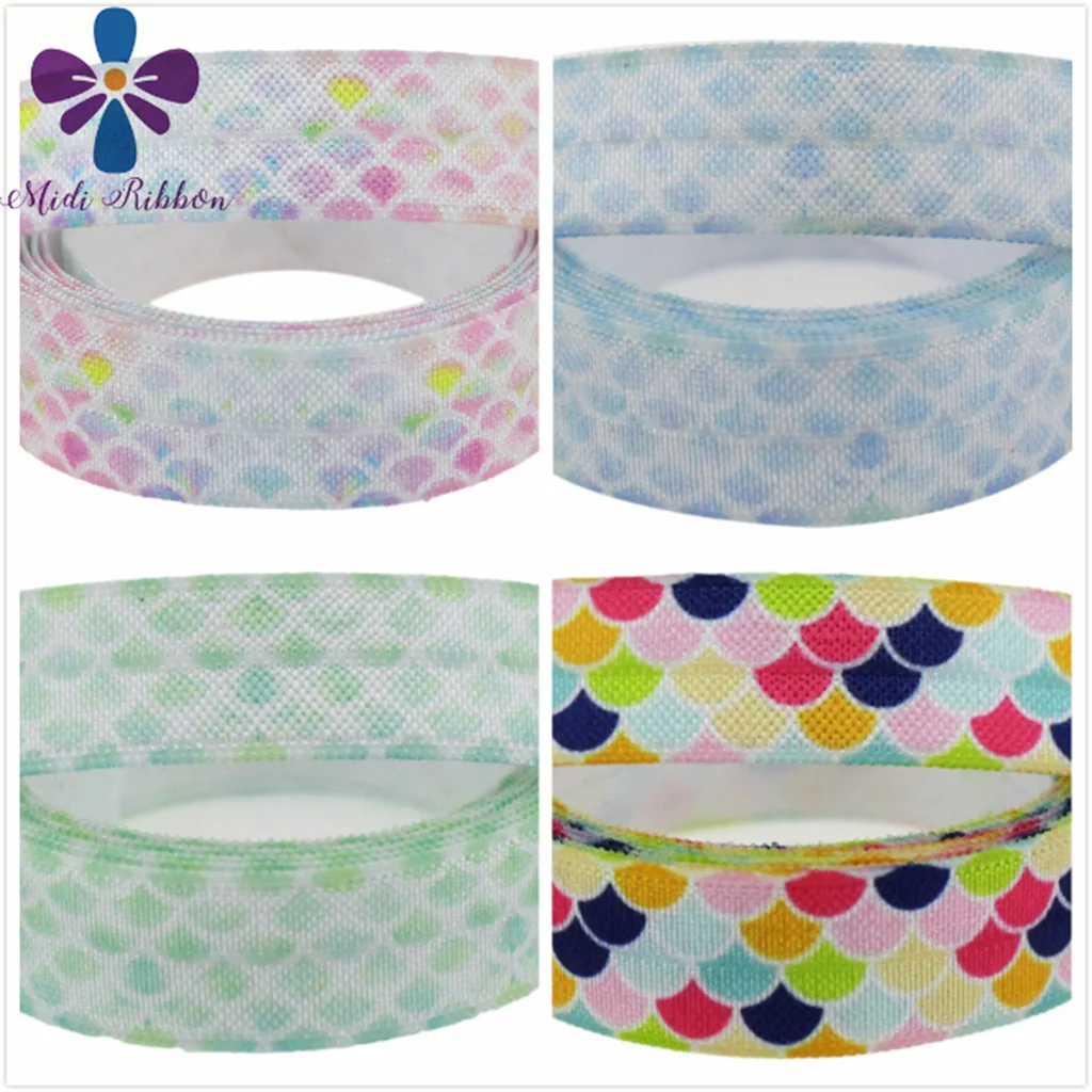 

5/8"16mm Scale Series Gradient Color Rainbow Patterns Printed Fold Over Elastic Ribbon DIY Gift Packing Wrap 50Yards/Roll