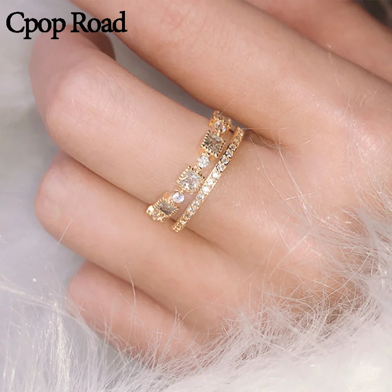 Женские обручальные кольца Cpop роскошные золотистые геометрические с круглым