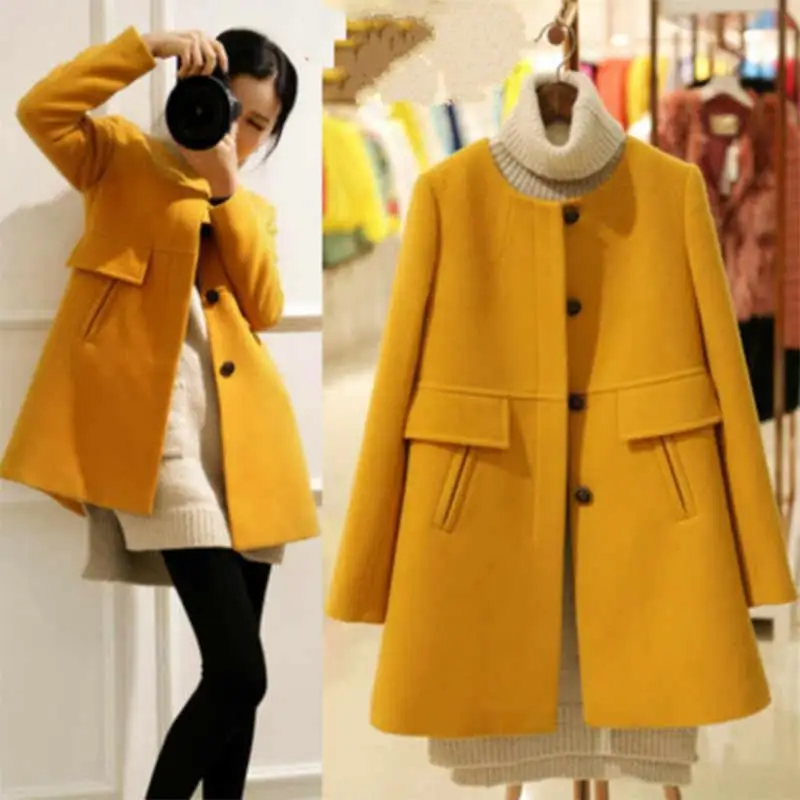 Однотонное пальто размера плюс А образное средней длины с длинным рукавом и