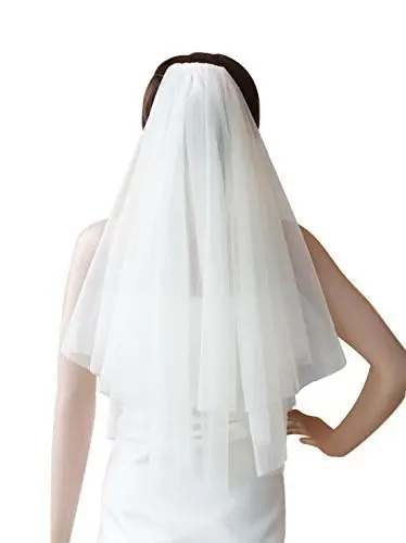 

Wedding Bridal Veil with Comb 2 Tier Cut Edge Elbow Length 75cm ivory White