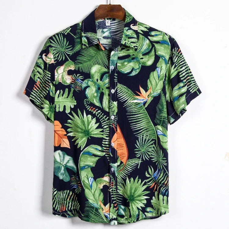 

2020 Hawaiian Flower Series Men's Casual Style Features High Quality Silk Cotton Short Sleeve Lapel Shirt