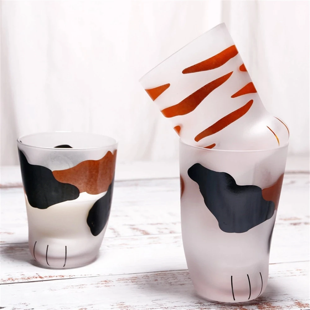 

Cute ins style Japanese cat paw cup home breakfast milk coffee simple glass cat foot water cup children's birthday gift