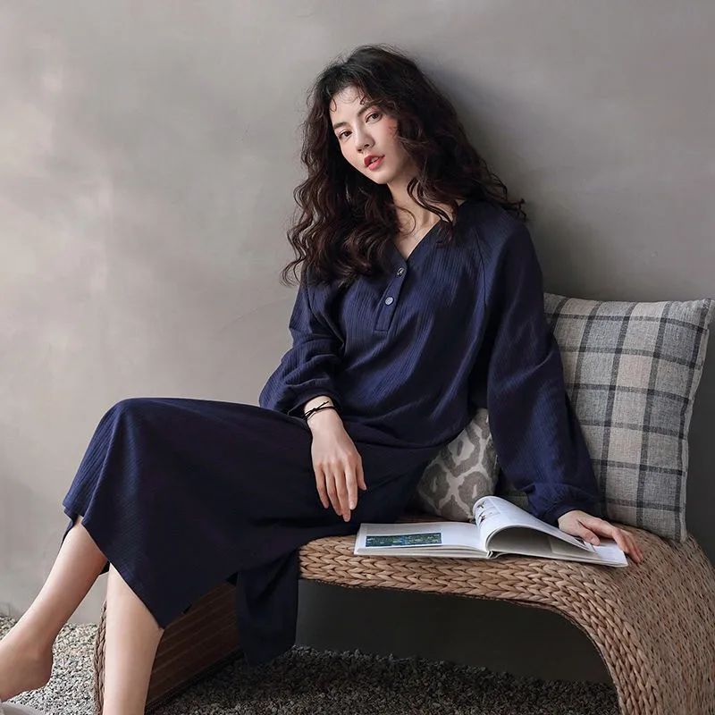 

New Spring Autumn Cotton Robe Women's Nightgowns Long Sleeve Ladies Homewear Comfortable Female Nightwear