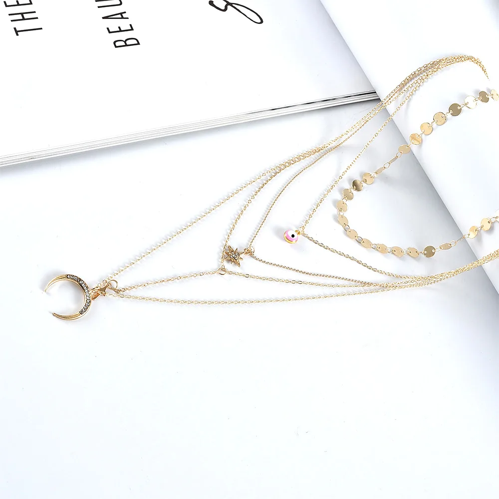 Ожерелье женское многослойное с подвеской в стиле бохо кулон кристаллами