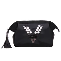 women travel black letter v cosmetic bag zipper make up pu leather makeup case organizer storage pouch toiletry beauty wash