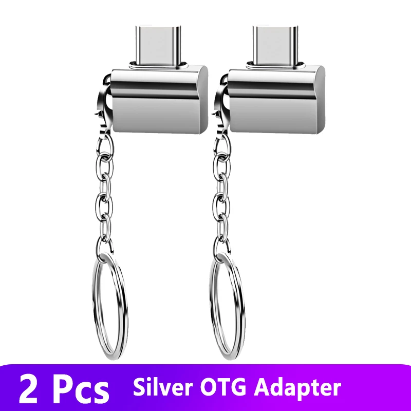 2pcs Silver Plug FONKEN usb type C OTG адаптер type-C конвертер USB для usb C PD зарядное устройство Мышь Клавиатура флэш-диск Портативный брелок для ключей OTG штекер - Цвет: 2pcs Silver Plug