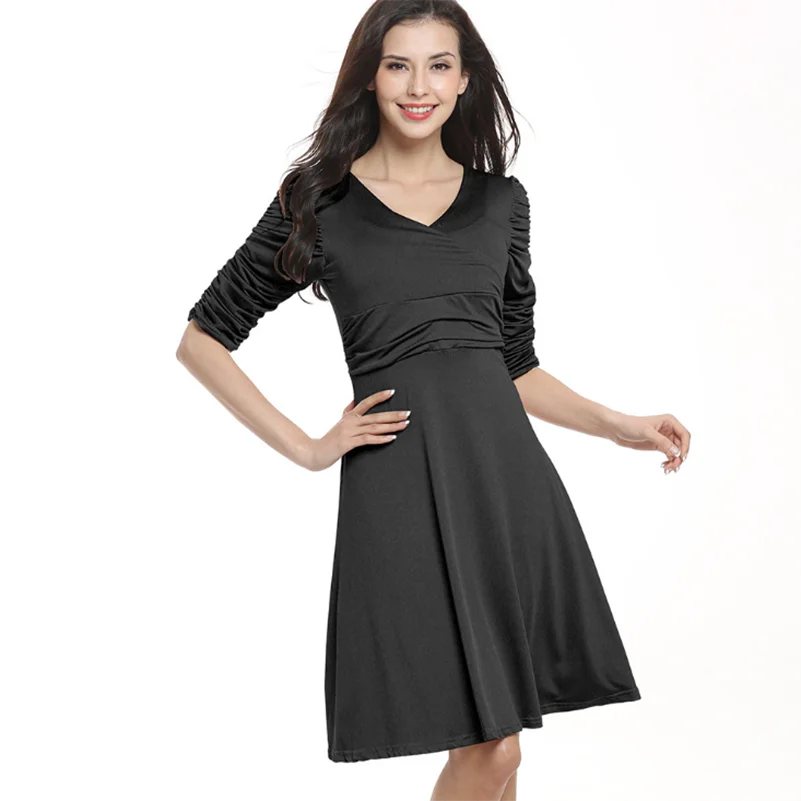 

Style Fashion High Elegant Fit And Waist Summer 2022 Casual Women Loose V Neck Solid Dresses White Maxi Flare Black Dress Size