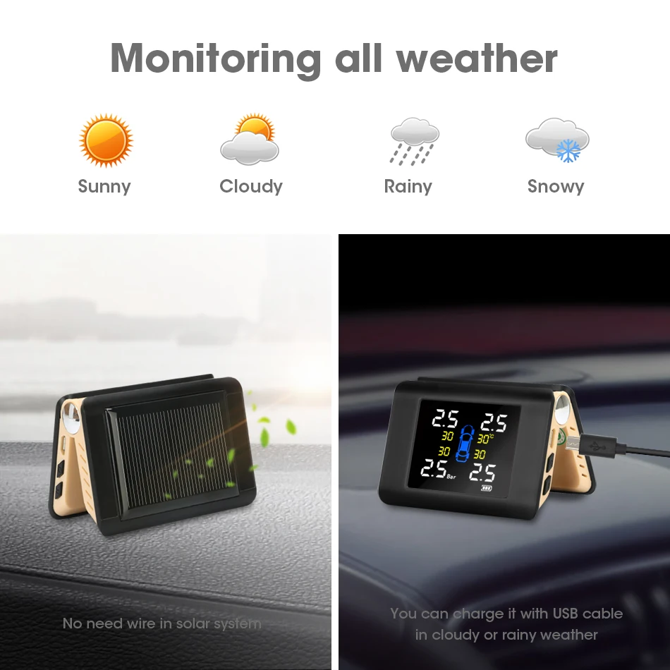 Jansite TPMS беспроводная автомобильная система контроля давления в шинах интеллектуальная система Солнечный светодиодный дисплей с 4 встроенными или внешними датчиками