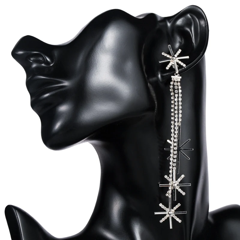 Fashion Crystal Drop Long Tassel Earring Dangle Brinco Ear Stud Oorbellen Trendy Statement Earrings Jewelry SPE482 | Украшения и