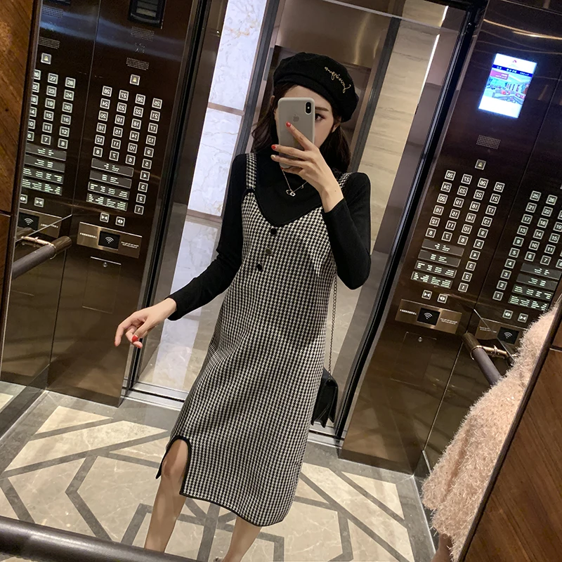 Новинка 2019 осенне-зимнее женское платье комплект из 2 предметов модное черное