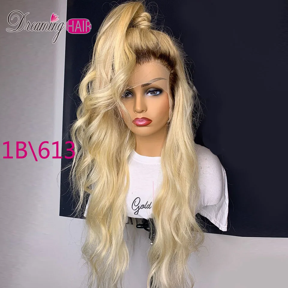 1B 613 lace wig Предварительно выщипанные медовые светлые кружевные передние человеческие волосы парики с детскими волосами для черных женщин бразильские красные волнистые человеческие волосы Remy Парики - Цвет волос: 1B 613 lace wig