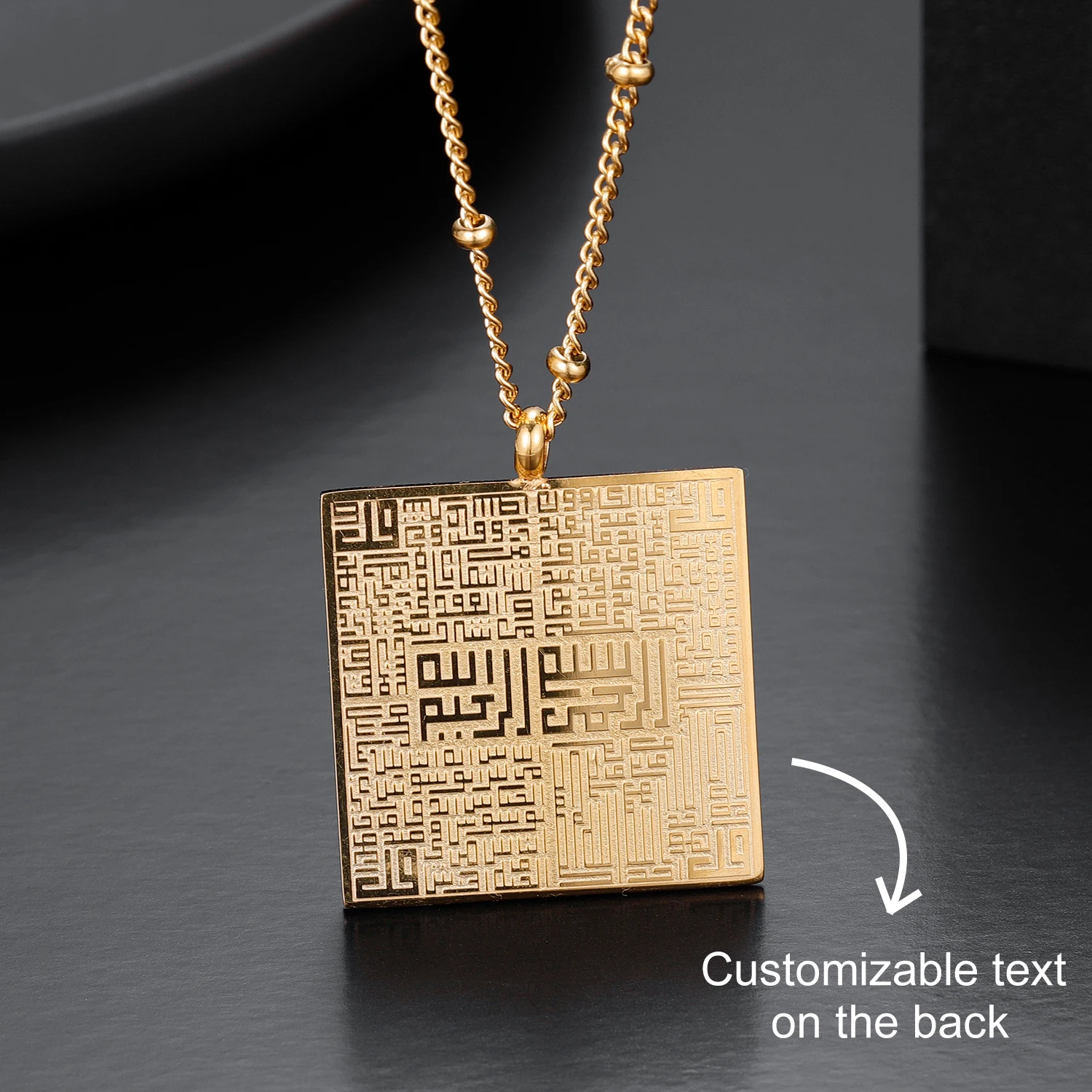 Arabic Calligraphy 4 Quls Quran Surah Customized Necklace for Women Gold Stainless Steel God Messager Islamic Jewelry Gift Men