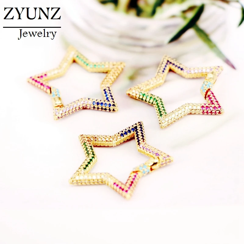 4 шт. разноцветные фианиты микро выложенные звезды застежка-замок