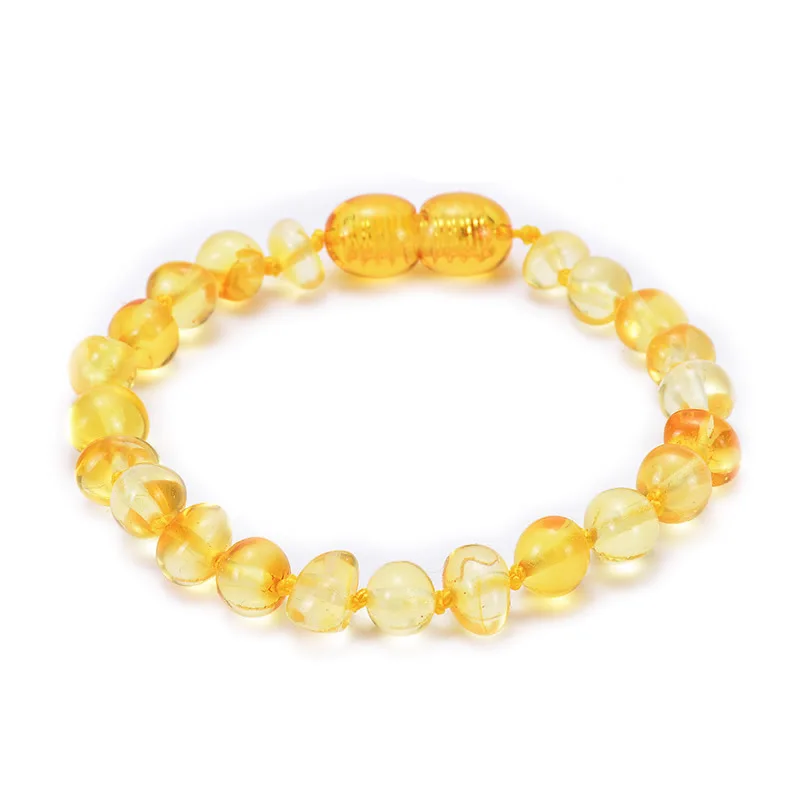 Детский Браслет из натурального янтаря расшитый бусинами в морском стиле