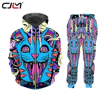 cjlm new harajuku casual mens sports 3d hoodie sweatpants colorful blue cat men sets hip hop two piece suit pattern custom