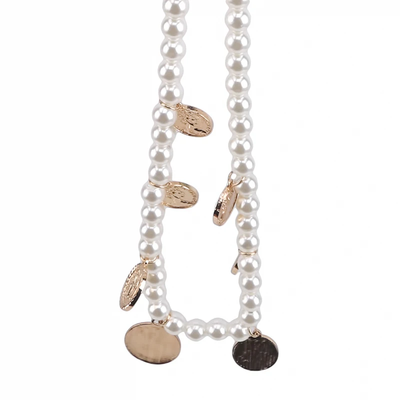 Женский тонкий ремень с бахромой длинная металлическая цепочка жемчугом и