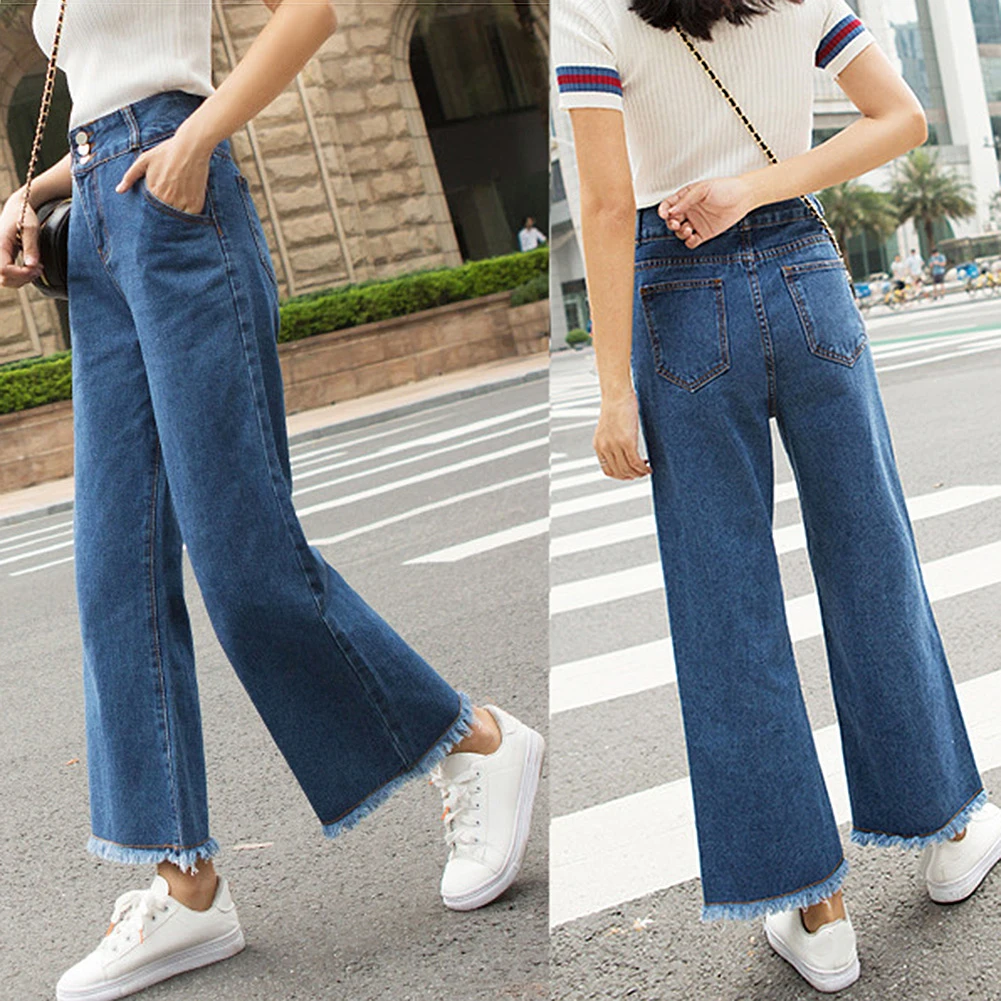

Casual Women High Waist Straight Wide Leg Loose Denim Pants Jeans Ninth Trousers suitable for work beach holiday