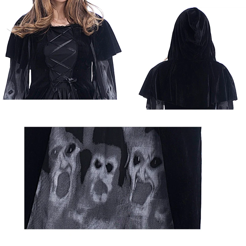 Костюм вампира на Хеллоуин леди скелет ночь призрак Черная Королева злая ведьма