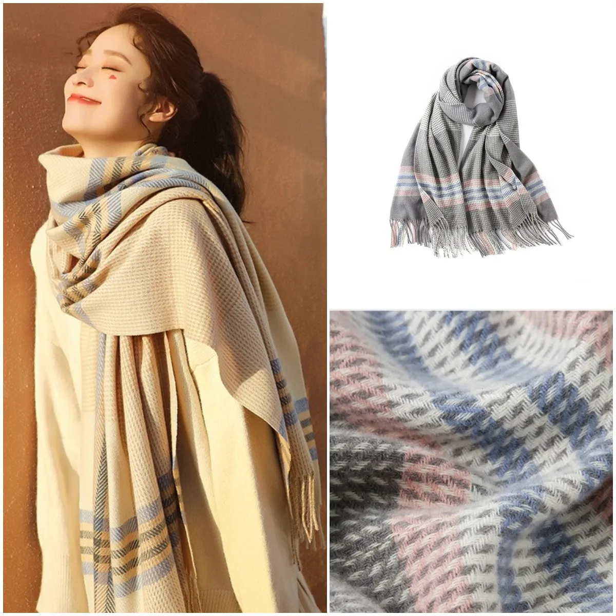 

JTVOVO RUNMEIFA 2021New Herringbone Fringed Cashmere Women's Luxury Scarf Windproof And Warm Winter Wrap Scarf Shawl Bandana Tie