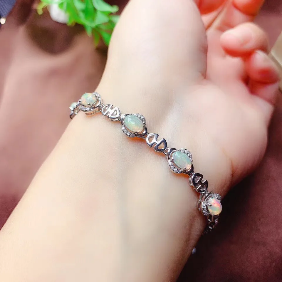 

The Best Gift for Your loved wife Opal bracelet Solid S925 Sterling Silver For Women Colour Gem Stone Rings Fine Jewelry