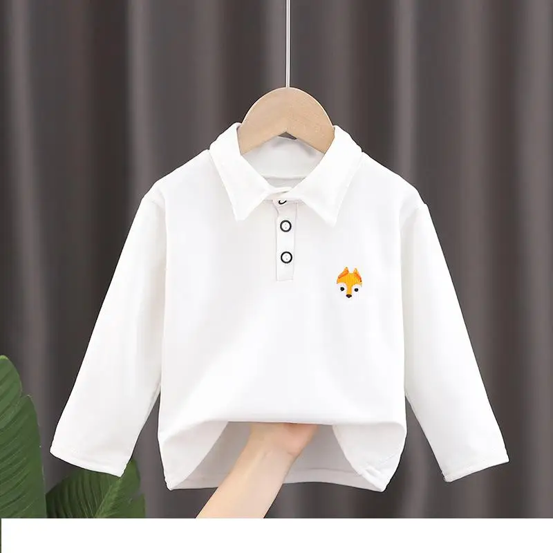 

Children Spring Autumn Casual Polo Shirt Kids Cartoon Printing Long Sleeve Tops Boy Girl Solid Color Shirt Blouse 4 5 6 7 8 9 10