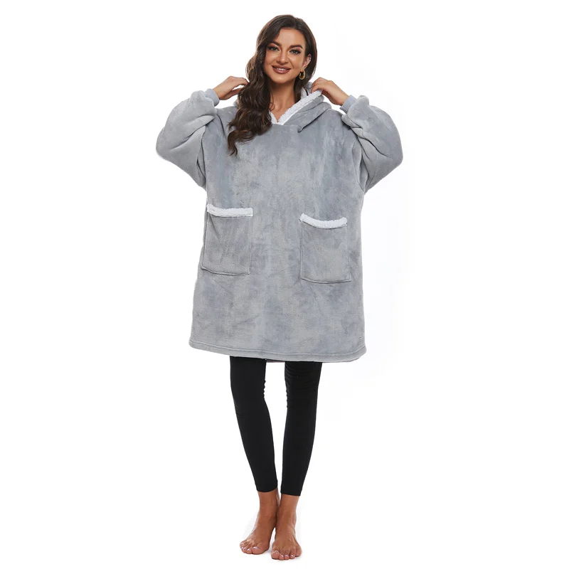 

Sepduvon Cute Women Hooded Pajamas Rabbit Ear Shaped Thicken Solid Winter Warming Homewear Adult Lazy Robes with Pocket 2021 New