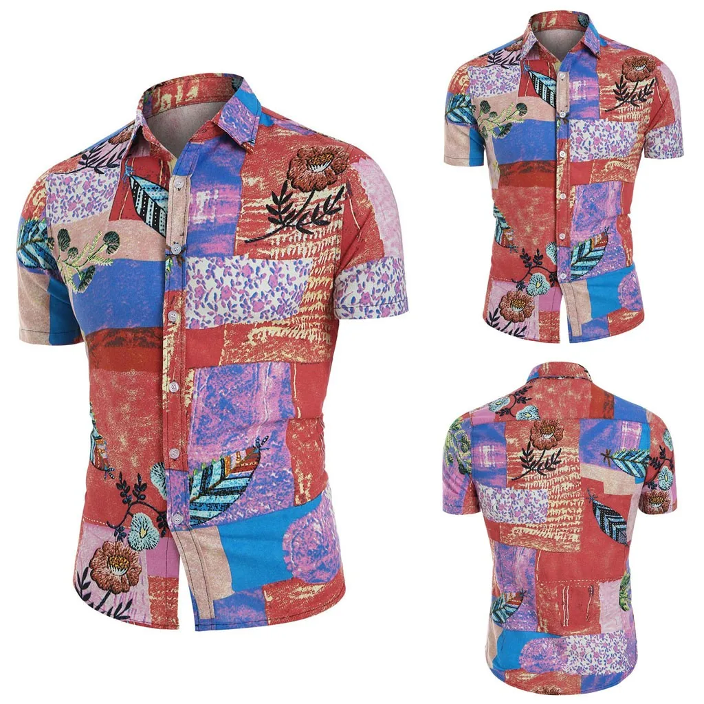 Мужская летняя рубашка с отложным воротником и короткими рукавами|Повседневные