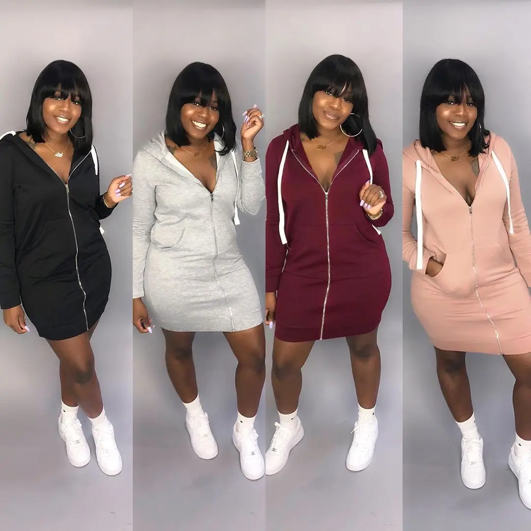 Женское Повседневное платье на молнии элегантное однотонное с длинным рукавом