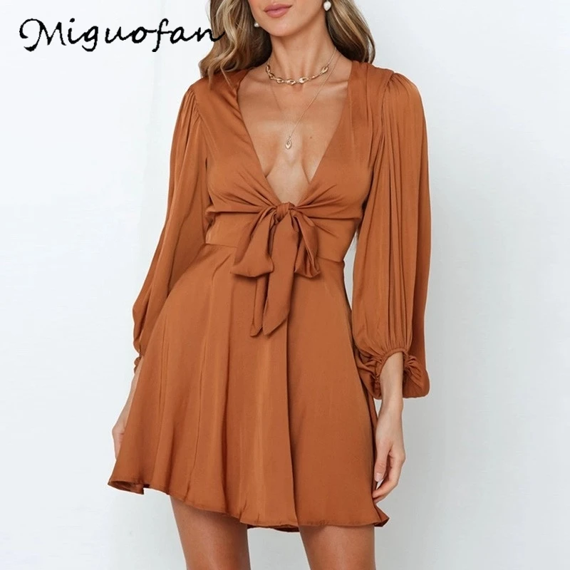 Женское Бандажное платье с длинным рукавом повседневное пляжное мини глубоким